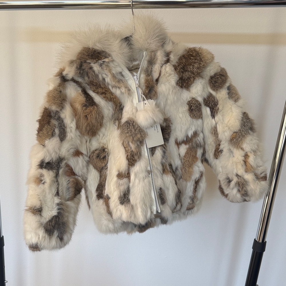 NWT Cozy genuine Fur Kids Jacket - Brown and White